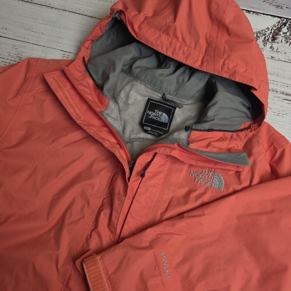 The North Face Rain Jacket Women's Small Hyvent Orange Hooded Full Zip Flaws